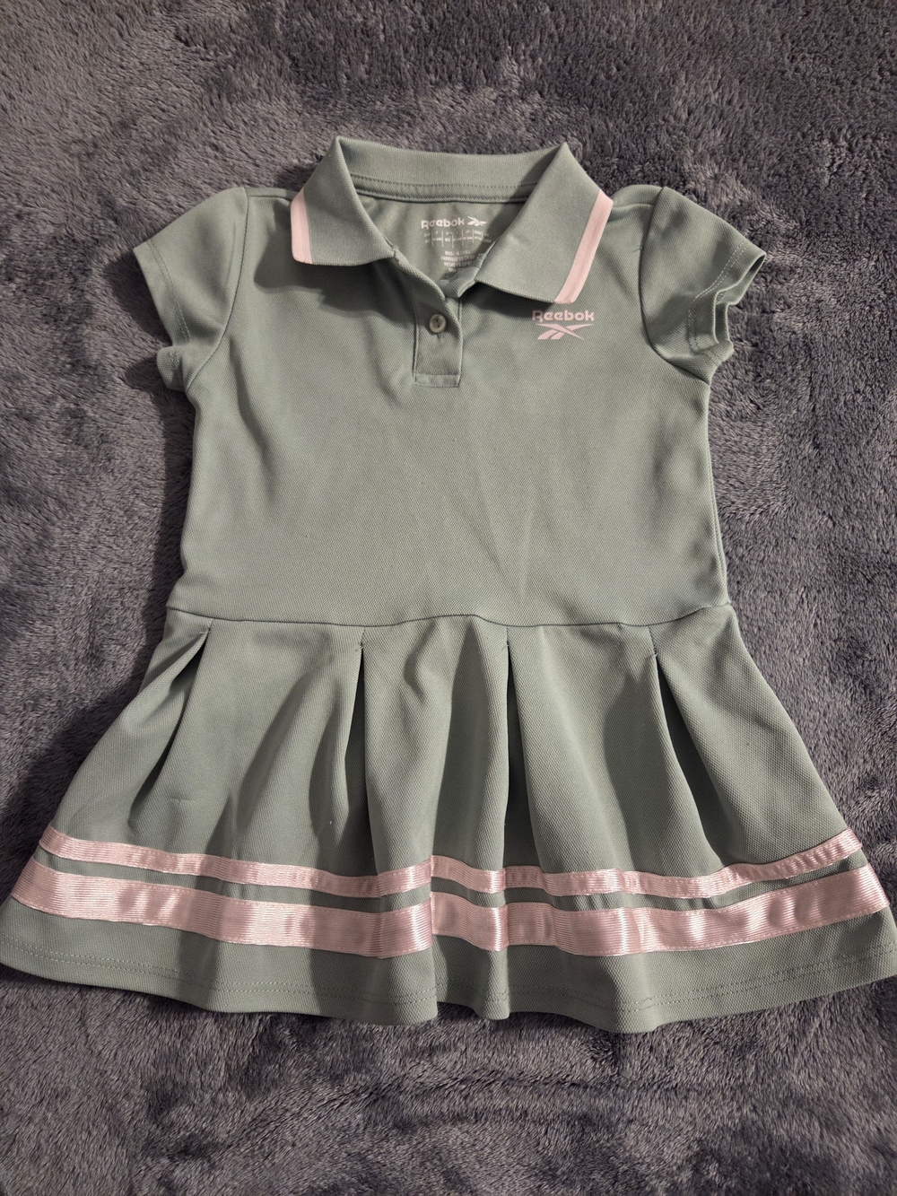 Reebok Girls' Polo Pleated Dress in Sage Green with Pink Trim
